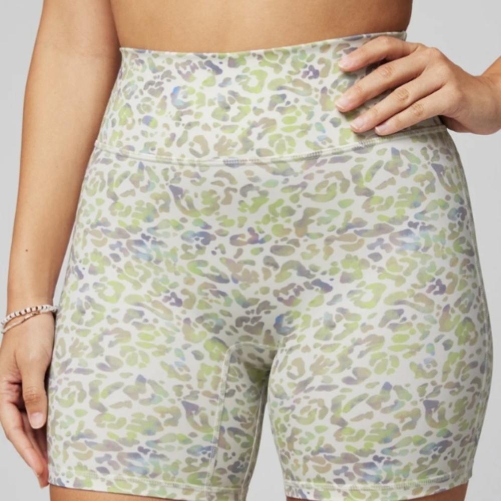 Fabletics Women's Green and Purple Patterned Bike Shorts